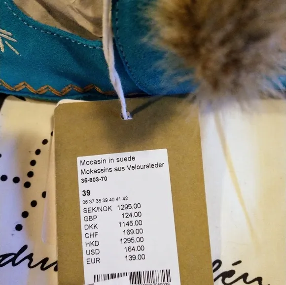 Turquoise Suede Moccasins by Gudrun Sjoden BRAND NEW size 39 (8.5)
