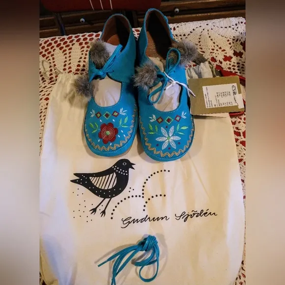 Turquoise Suede Moccasins by Gudrun Sjoden BRAND NEW size 39 (8.5)