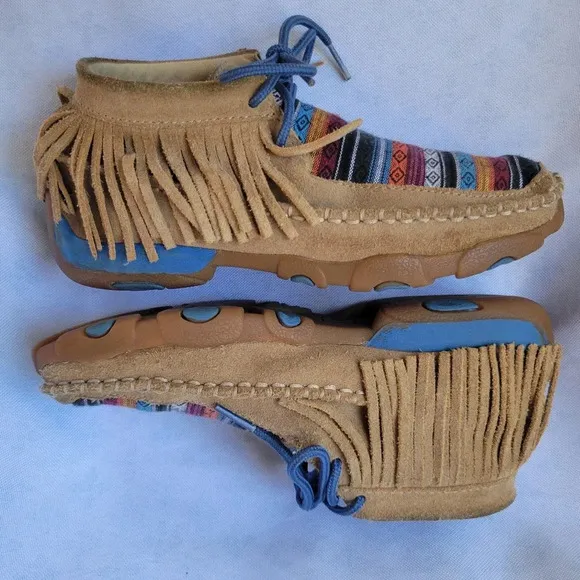 Twisted X Chukka Driving Lace-up Moccasin, Youth Size 3, Western Serape Leather