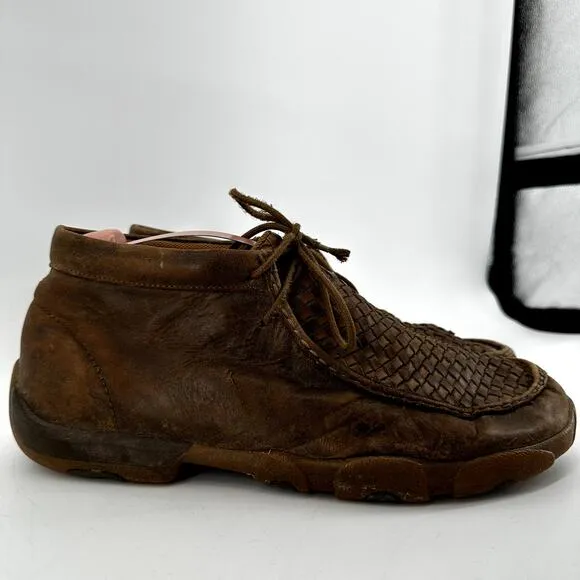 Twisted X Chukka Driving Moccasins Leather Ankle EVA Checkerboard Brown 12M