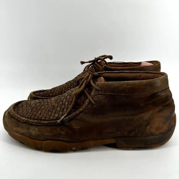 Twisted X Chukka Driving Moccasins Leather Ankle EVA Checkerboard Brown 12M