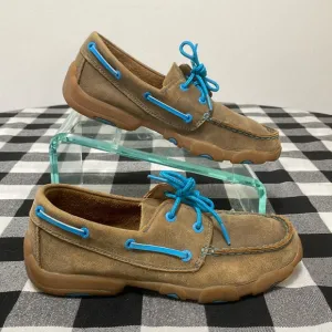 Twisted X Men's Leather Boat Shoe Driving Moccasins Size 6M Brown Blue Slip On