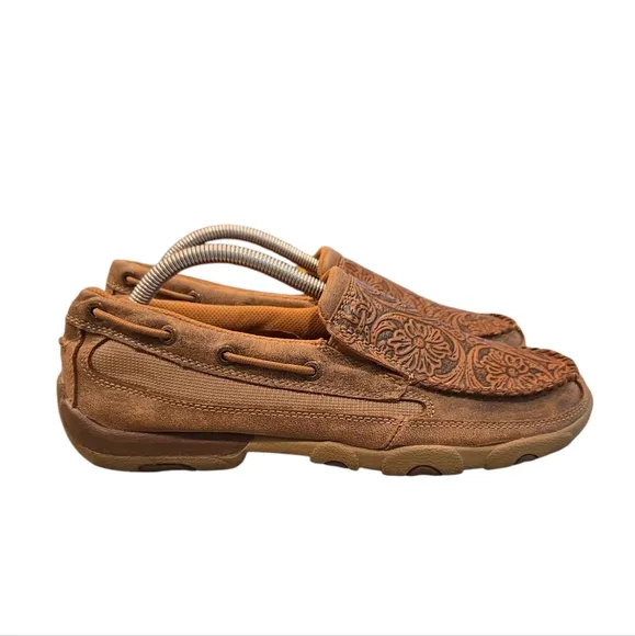 TWISTED X WOMEN'S SLIP-ON DRIVING MOC BOMBER TOOLED. SIZE 10M.