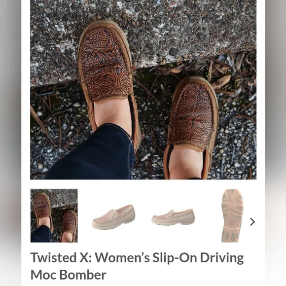 TWISTED X WOMEN'S SLIP-ON DRIVING MOC BOMBER TOOLED. SIZE 10M.