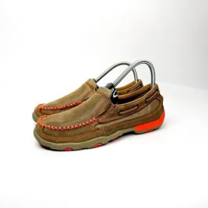 Twisted X Women's Driving Moccasins in Tan Leather w/Orange Accents Size 6.5M
