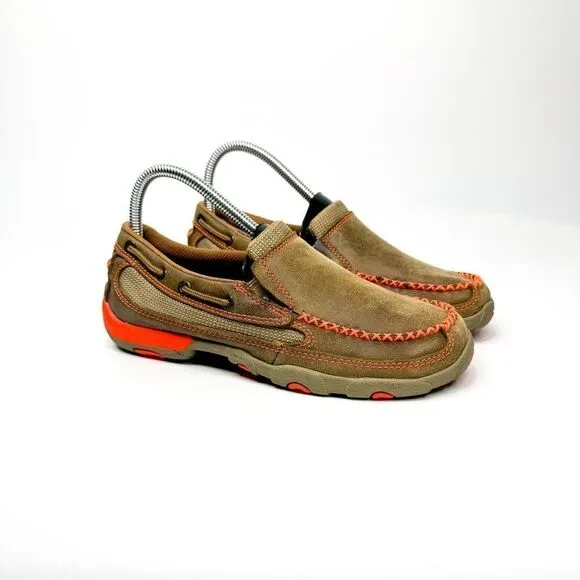 Twisted X Women's Driving Moccasins in Tan Leather w/Orange Accents Size 6.5M