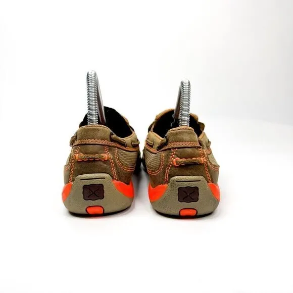 Twisted X Women's Driving Moccasins in Tan Leather w/Orange Accents Size 6.5M
