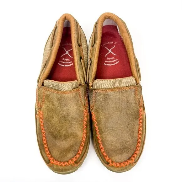 Twisted X Women's Driving Moccasins in Tan Leather w/Orange Accents Size 6.5M