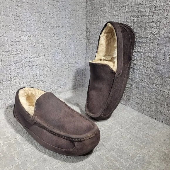 Ugg Ascot Men's Size 11EEE US Brown Suede Slip On Wool Shearling Shoes 1103889