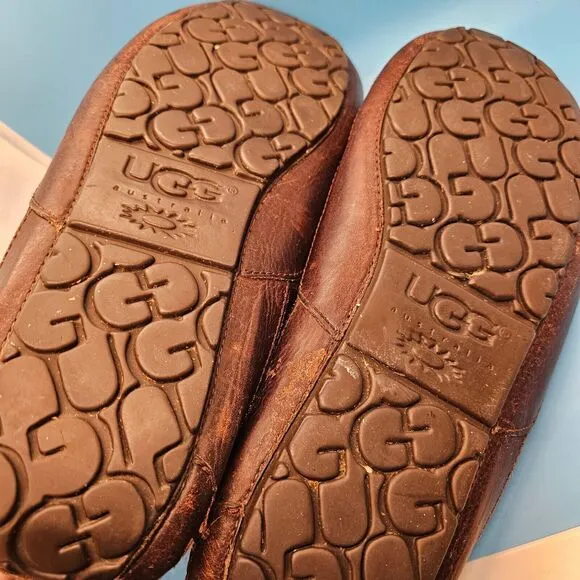 UGG Ascot Pebbled Leather Sheepskin Lined Slipper Moccasins Shoes Mens 12