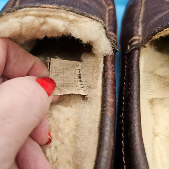 UGG Ascot Pebbled Leather Sheepskin Lined Slipper Moccasins Shoes Mens 12