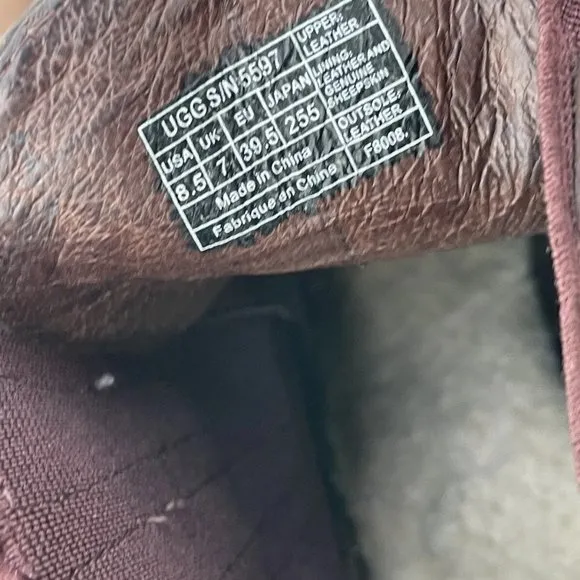 ugg australia Women Boots Brown Leather Shoes Real Fur Sole Bed Size 8.5US