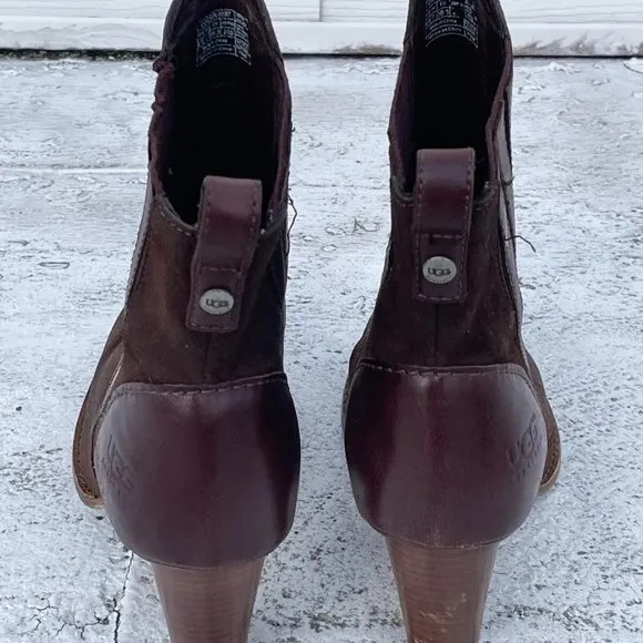ugg australia Women Boots Brown Leather Shoes Real Fur Sole Bed Size 8.5US
