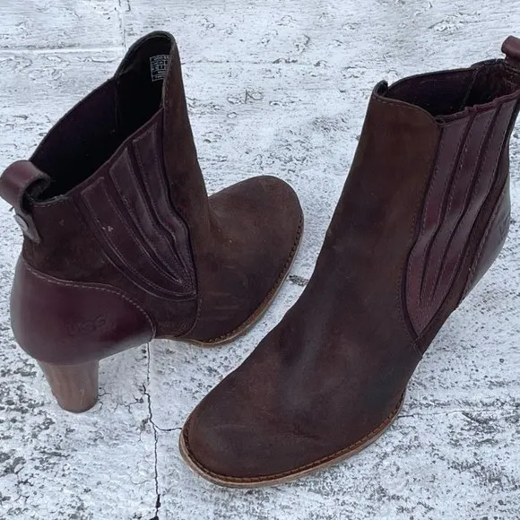 ugg australia Women Boots Brown Leather Shoes Real Fur Sole Bed Size 8.5US