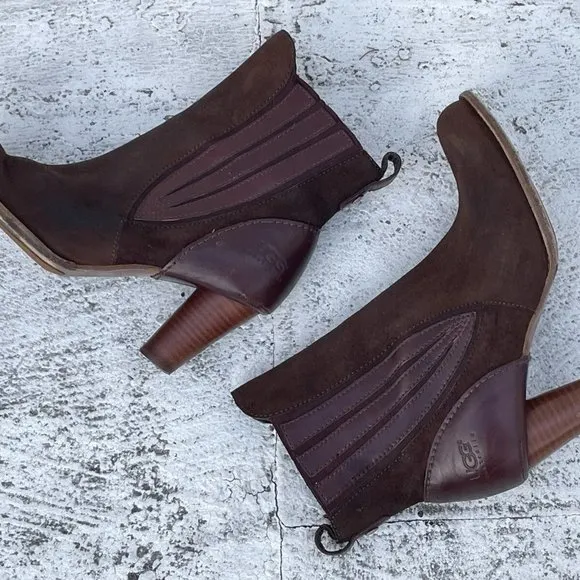 ugg australia Women Boots Brown Leather Shoes Real Fur Sole Bed Size 8.5US