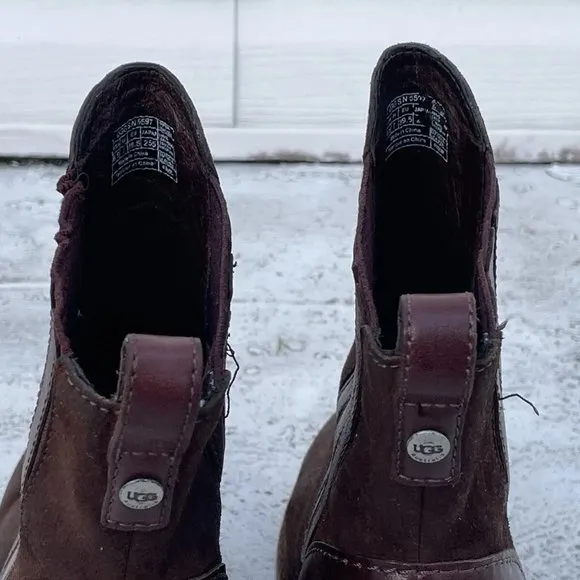 ugg australia Women Boots Brown Leather Shoes Real Fur Sole Bed Size 8.5US