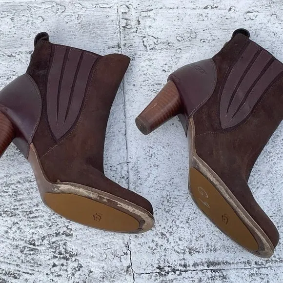 ugg australia Women Boots Brown Leather Shoes Real Fur Sole Bed Size 8.5US