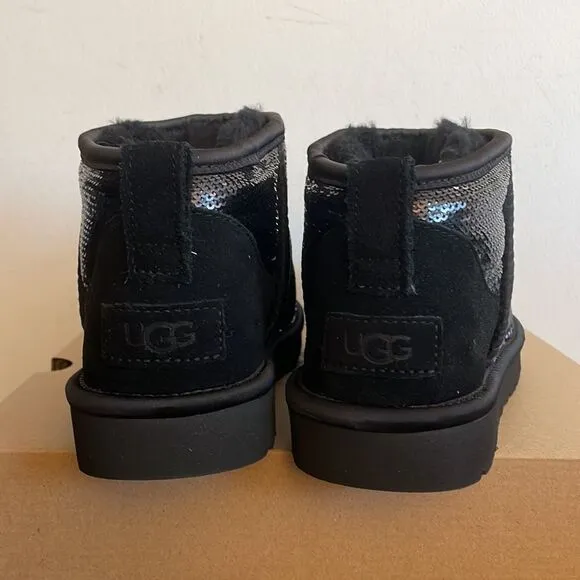 UGG Classic Ultra Mini Mirror Ball Sequins Boots Black USA Women 8/UK 6/EU 39