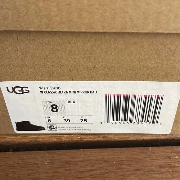 UGG Classic Ultra Mini Mirror Ball Sequins Boots Black USA Women 8/UK 6/EU 39