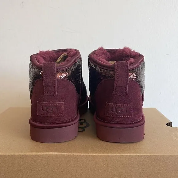 UGG Classic Ultra Mini Mirror Ball Sequins Boots Wild Grape US Women 11/UK9/EU42