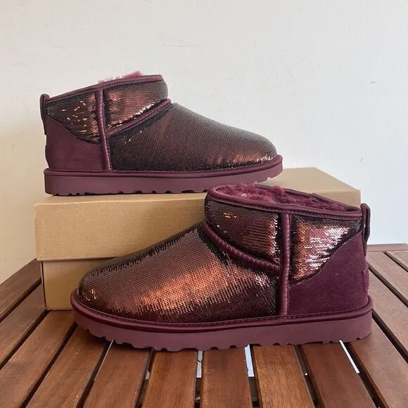 UGG Classic Ultra Mini Mirror Ball Sequins Boots Wild Grape US Women 11/UK9/EU42
