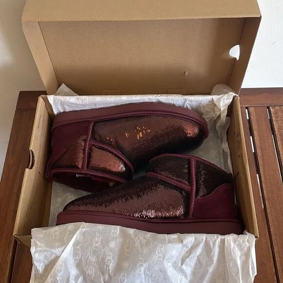 UGG Classic Ultra Mini Mirror Ball Sequins Boots Wild Grape US Women 11/UK9/EU42