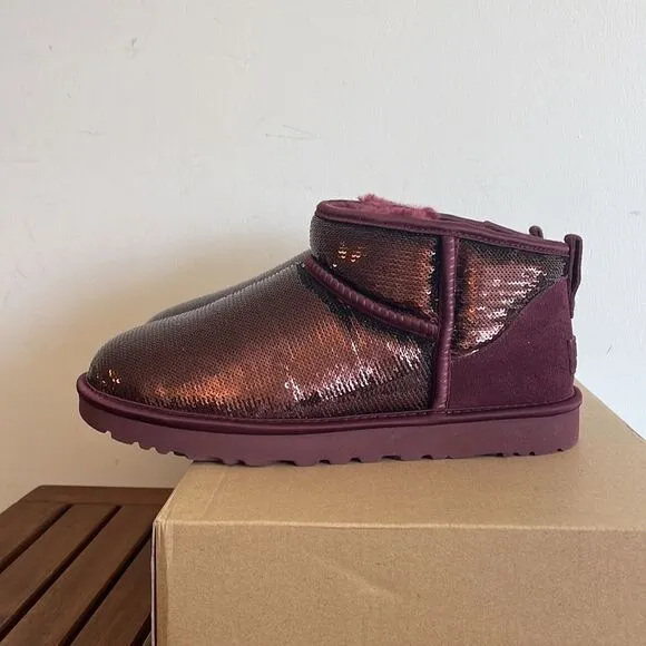 UGG Classic Ultra Mini Mirror Ball Sequins Boots Wild Grape US Women 11/UK9/EU42