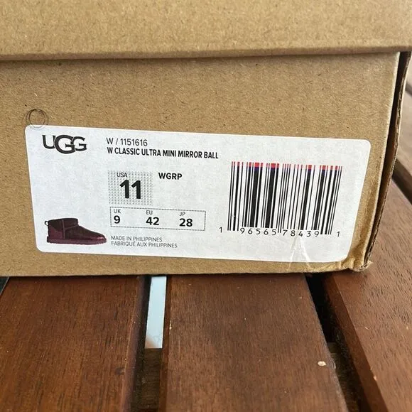 UGG Classic Ultra Mini Mirror Ball Sequins Boots Wild Grape US Women 11/UK9/EU42