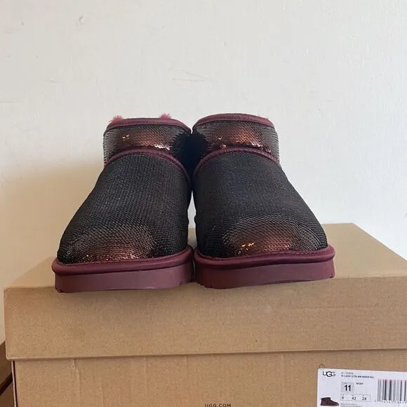 UGG Classic Ultra Mini Mirror Ball Sequins Boots Wild Grape US Women 11/UK9/EU42