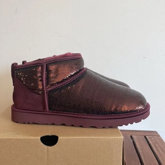UGG Classic Ultra Mini Mirror Ball Sequins Boots Wild Grape US Women 11/UK9/EU42
