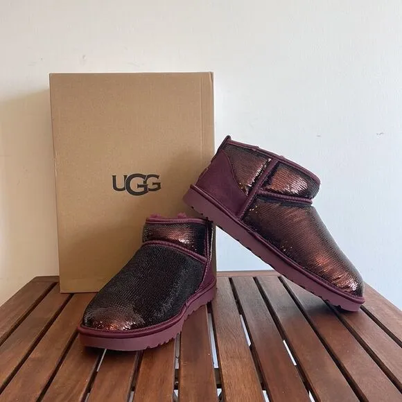 UGG Classic Ultra Mini Mirror Ball Sequins Boots Wild Grape US Women 11/UK9/EU42