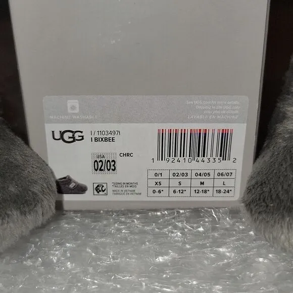 Ugg I Bixbee Charcoal Soft Bottom Baby Infant Shoes Size S 2/3 6-12 Months New