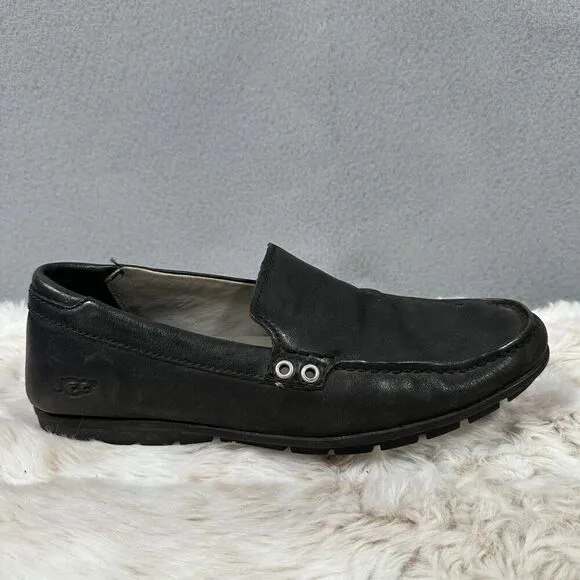 Ugg Loafers Mens 9 Black Leather Slip On Shoes