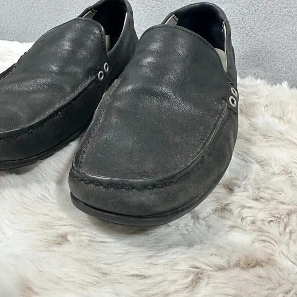 Ugg Loafers Mens 9 Black Leather Slip On Shoes