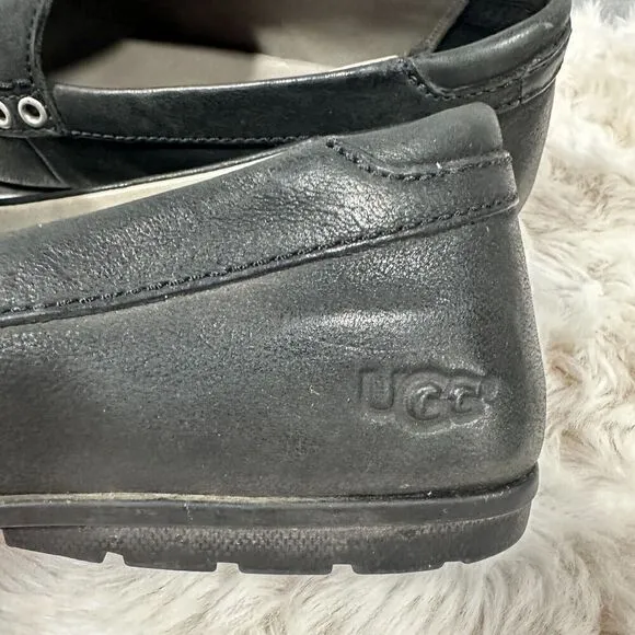 Ugg Loafers Mens 9 Black Leather Slip On Shoes