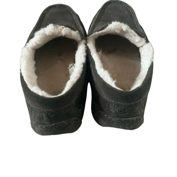 Ugg Mens ascot charcoal waterproof leather sheepskin lined moccasins shoes Sz 13