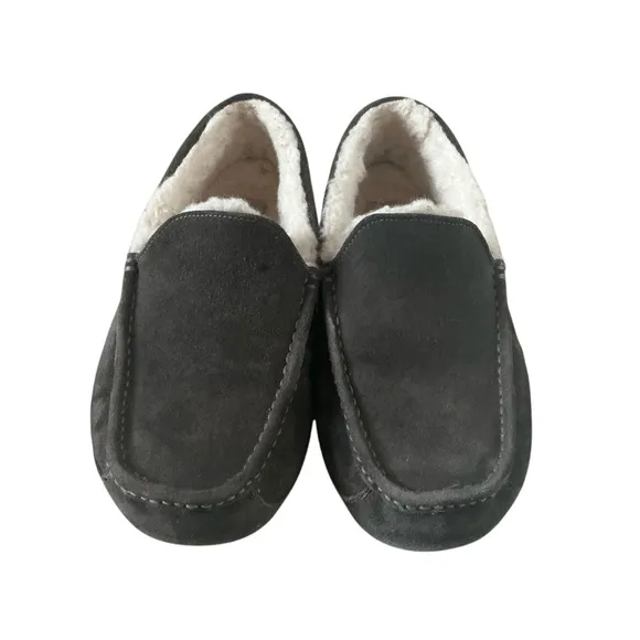 Ugg Mens ascot charcoal waterproof leather sheepskin lined moccasins shoes Sz 13