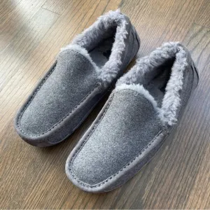 UGG Men's Ascot Wool Grey Moccasins Slipper Shoes 3233