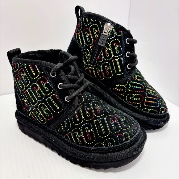 UGG NEUMEL II GRAPHIC STITCH BLACK SUEDE BOOTS SIZE 10 TODDLER