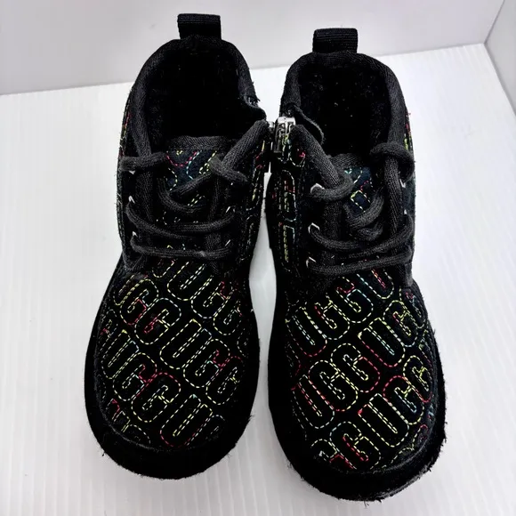 UGG NEUMEL II GRAPHIC STITCH BLACK SUEDE BOOTS SIZE 10 TODDLER