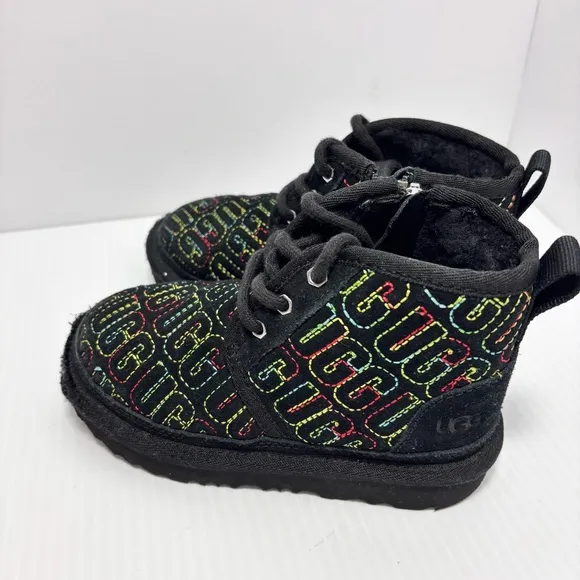 UGG NEUMEL II GRAPHIC STITCH BLACK SUEDE BOOTS SIZE 10 TODDLER