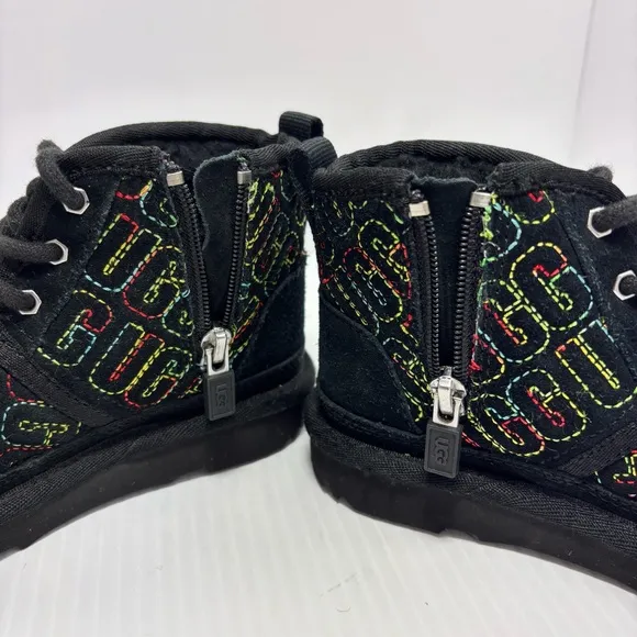 UGG NEUMEL II GRAPHIC STITCH BLACK SUEDE BOOTS SIZE 10 TODDLER