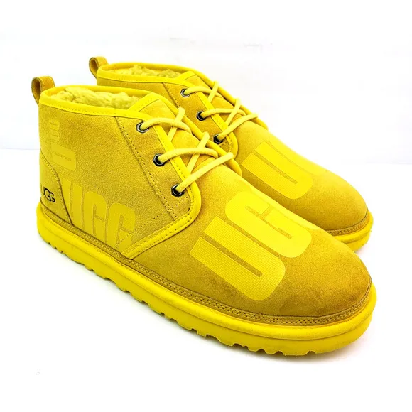 UGG Neumel Scatter Graphic Mens Size 11 Yellow Suede Chukka Boot Shoes 1134853