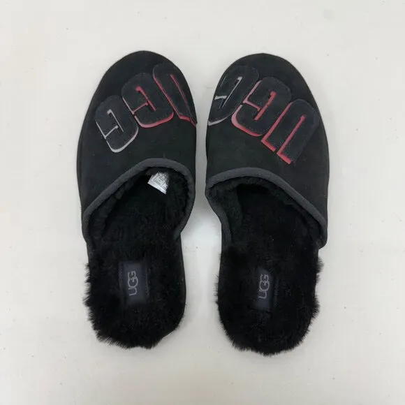 Ugg Scuff Graphic Shadow Black Suede House Slippers Shoes 1129139 Mens size 9