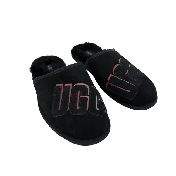 Ugg Scuff Graphic Shadow Black Suede House Slippers Shoes 1129139 Mens size 9