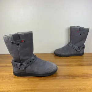 UGG Youth Grey Suede Shearling Lined Harness Boot Size 4