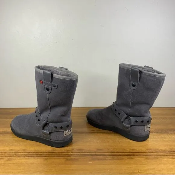 UGG Youth Grey Suede Shearling Lined Harness Boot Size 4