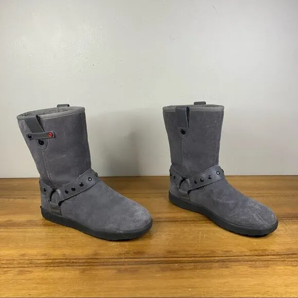 UGG Youth Grey Suede Shearling Lined Harness Boot Size 4