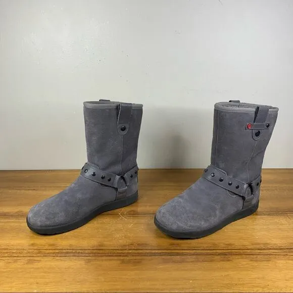 UGG Youth Grey Suede Shearling Lined Harness Boot Size 4