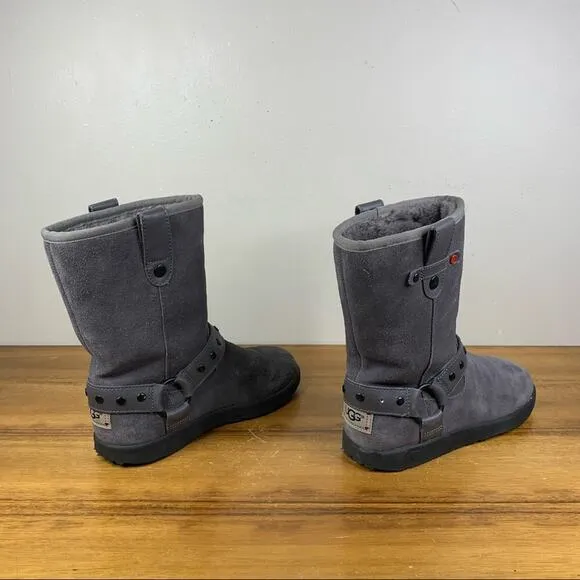 UGG Youth Grey Suede Shearling Lined Harness Boot Size 4